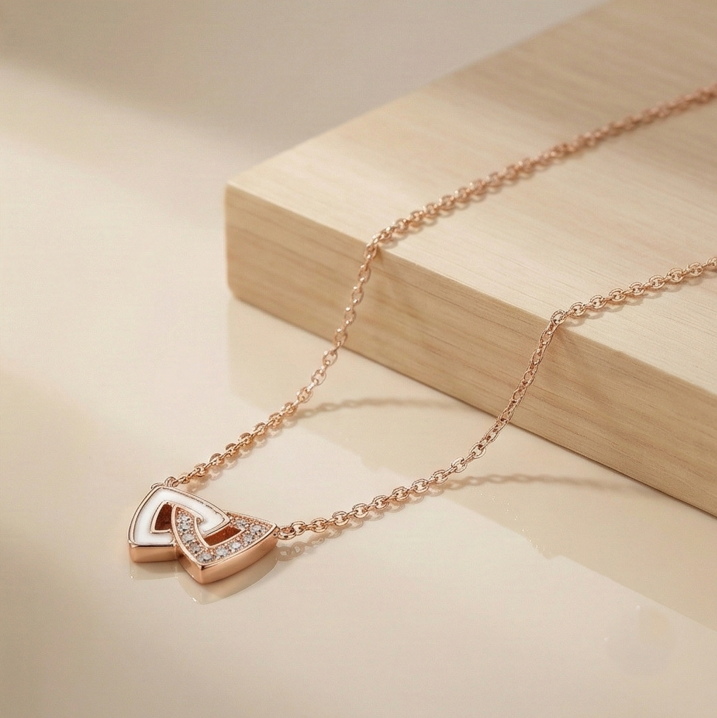 925 Sterling Silver Rose Gold Plated Interlocking Triangle Necklace Jewellery for Women
