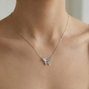 925 Sterling Silver Butterfly Pendant Necklace Rhodium Finish Jewellery for Women