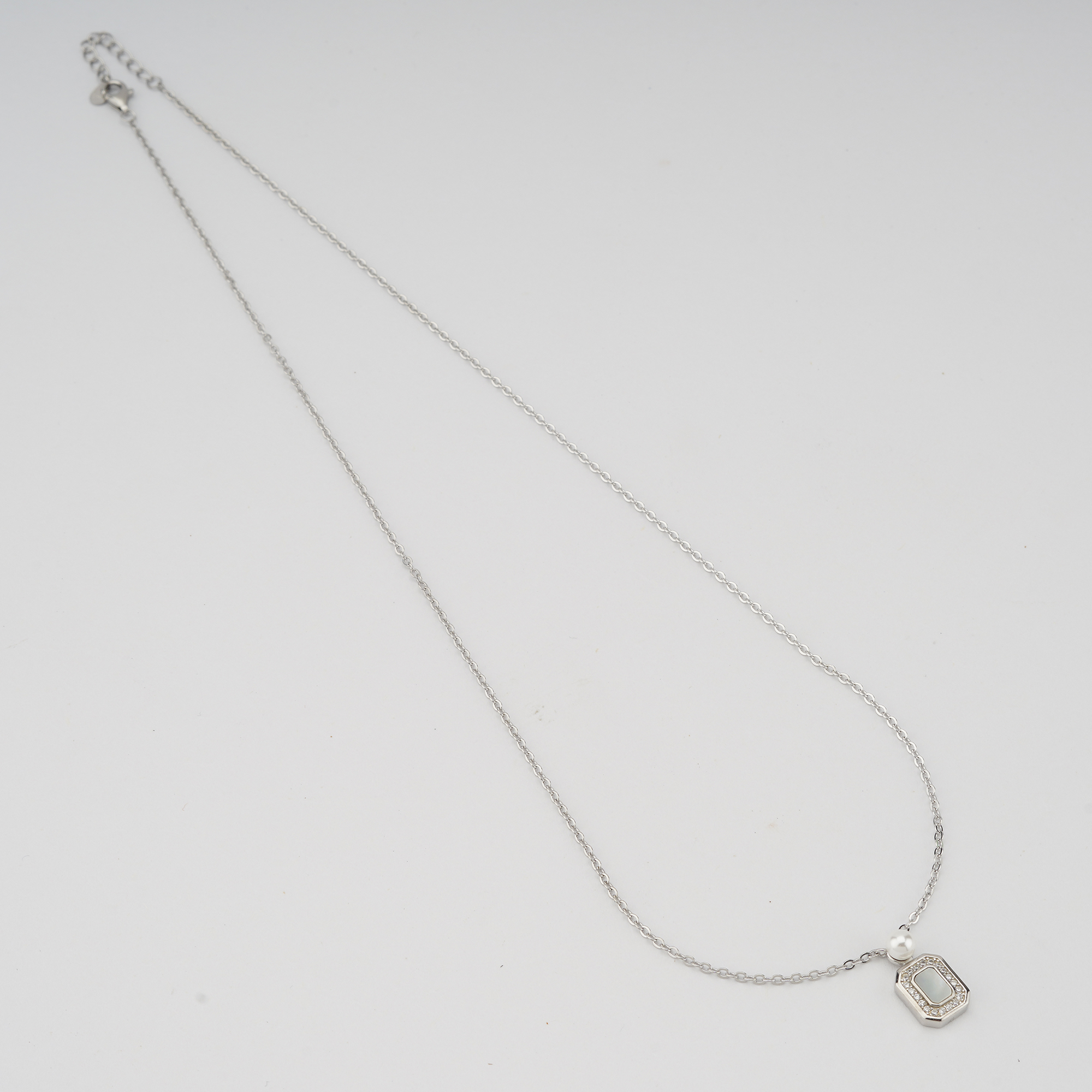 925 Sterling Silver Geometric Rectangular Pendant with Pearl Accent & MOP Inlay Jewellery for Women