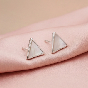 925 Sterling Silver Geometric Triangle Stud Earrings Mother of Pearl Inlay Jewellery
