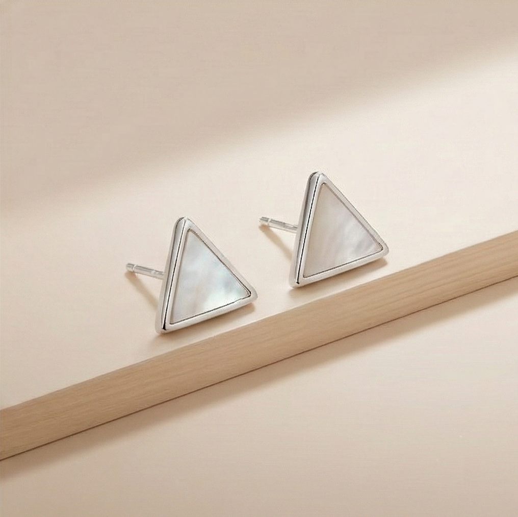925 Sterling Silver Geometric Triangle Stud Earrings Mother of Pearl Inlay Jewellery