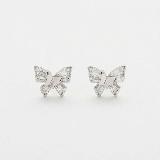 925 Sterling Silver Butterfly Stud Earrings High Polish Jewellery for Women & Girls