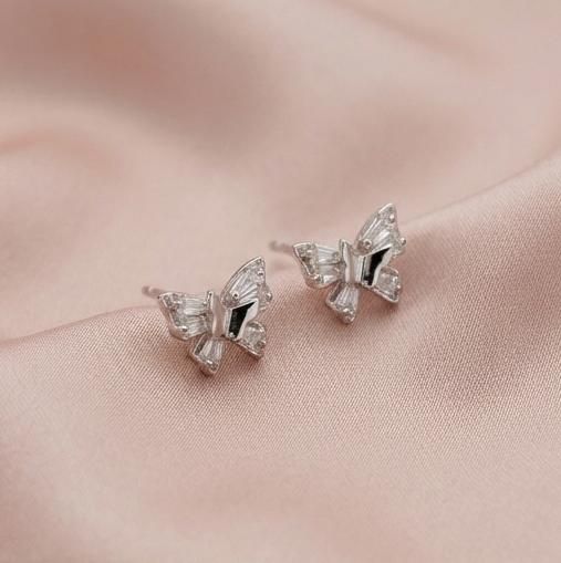 925 Sterling Silver Butterfly Stud Earrings High Polish Jewellery for Women & Girls