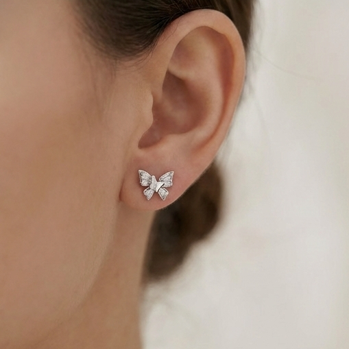 925 Sterling Silver Butterfly Stud Earrings High Polish Jewellery for Women & Girls
