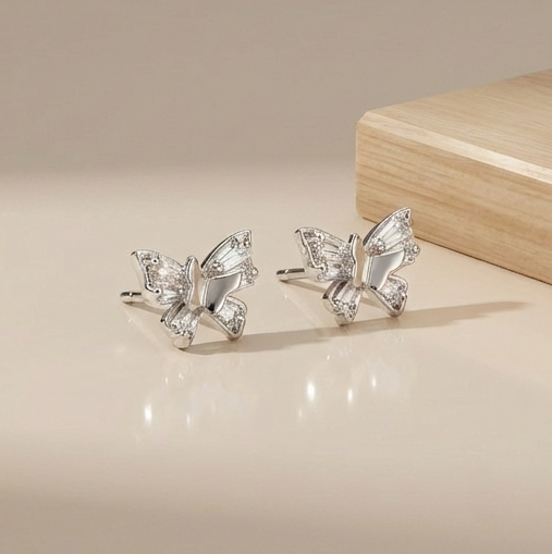 925 Sterling Silver Butterfly Stud Earrings High Polish Jewellery for Women & Girls