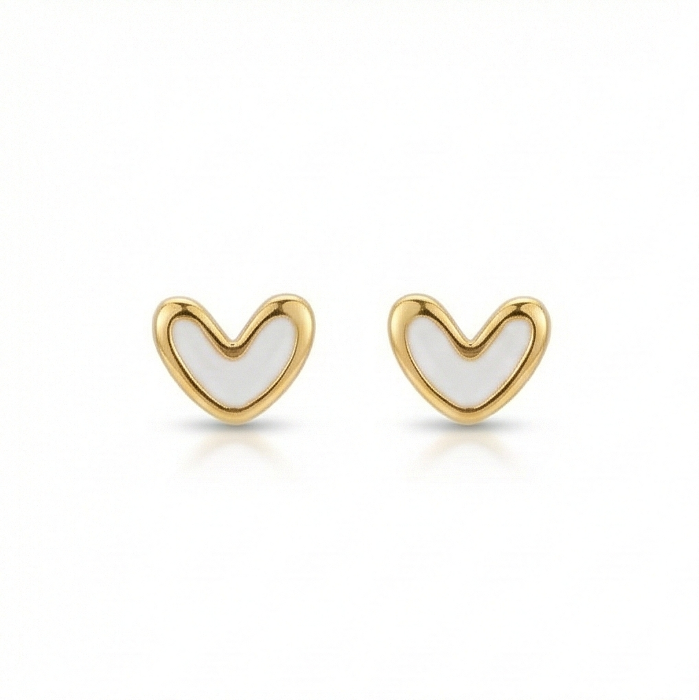 925 Sterling Silver White Heart Stud Earrings Gold Plated Jewellery for Women