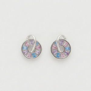 925 Sterling Silver Multi Color Geometric Stud Earrings Rhodium Finish Jewellery for Women