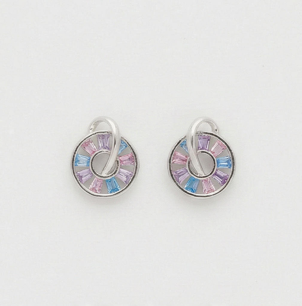 925 Sterling Silver Multi Color Geometric Stud Earrings Rhodium Finish Jewellery for Women