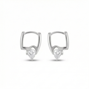 925 Sterling Silver Geometric Drop Huggie Earrings Rhodium Plated Contemporary Jewellery