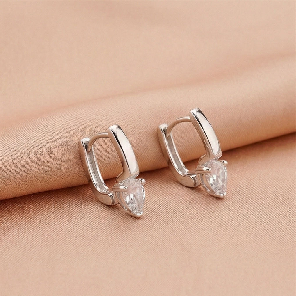 925 Sterling Silver Geometric Drop Huggie Earrings Rhodium Plated Contemporary Jewellery