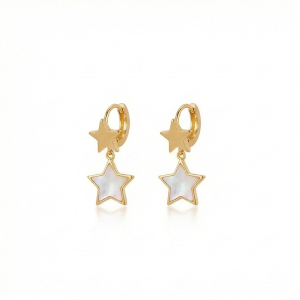925 Sterling Silver Double Star Dangle Hoop Earrings Gold Plated Celestial Jewellery