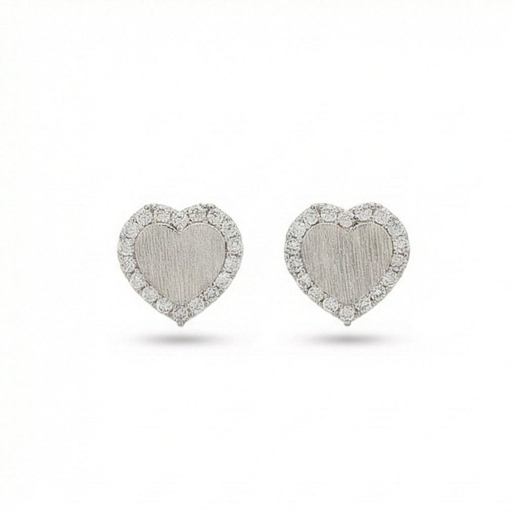 925 Sterling Silver Textured Heart Stud Earrings Rhodium Finish Jewellery for Women