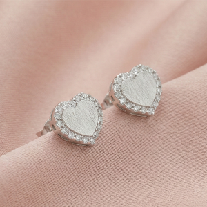 925 Sterling Silver Textured Heart Stud Earrings Rhodium Finish Jewellery for Women