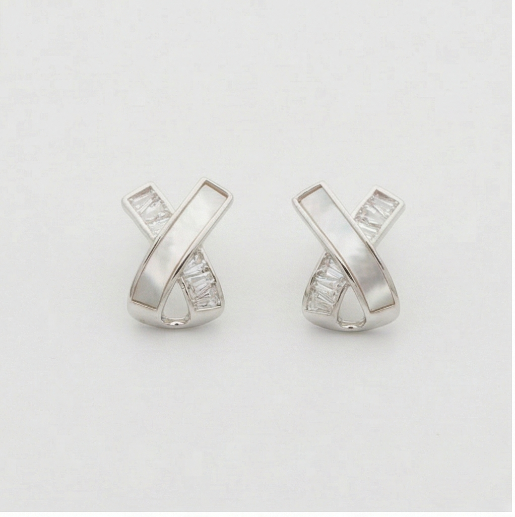 925 Sterling Silver Criss Cross Stud Earrings Mother of Pearl Jewellery for Women