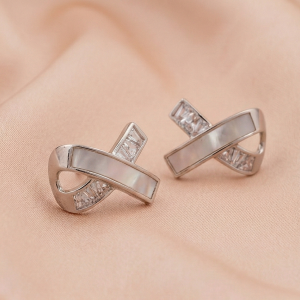 925 Sterling Silver Criss Cross Stud Earrings Mother of Pearl Jewellery for Women