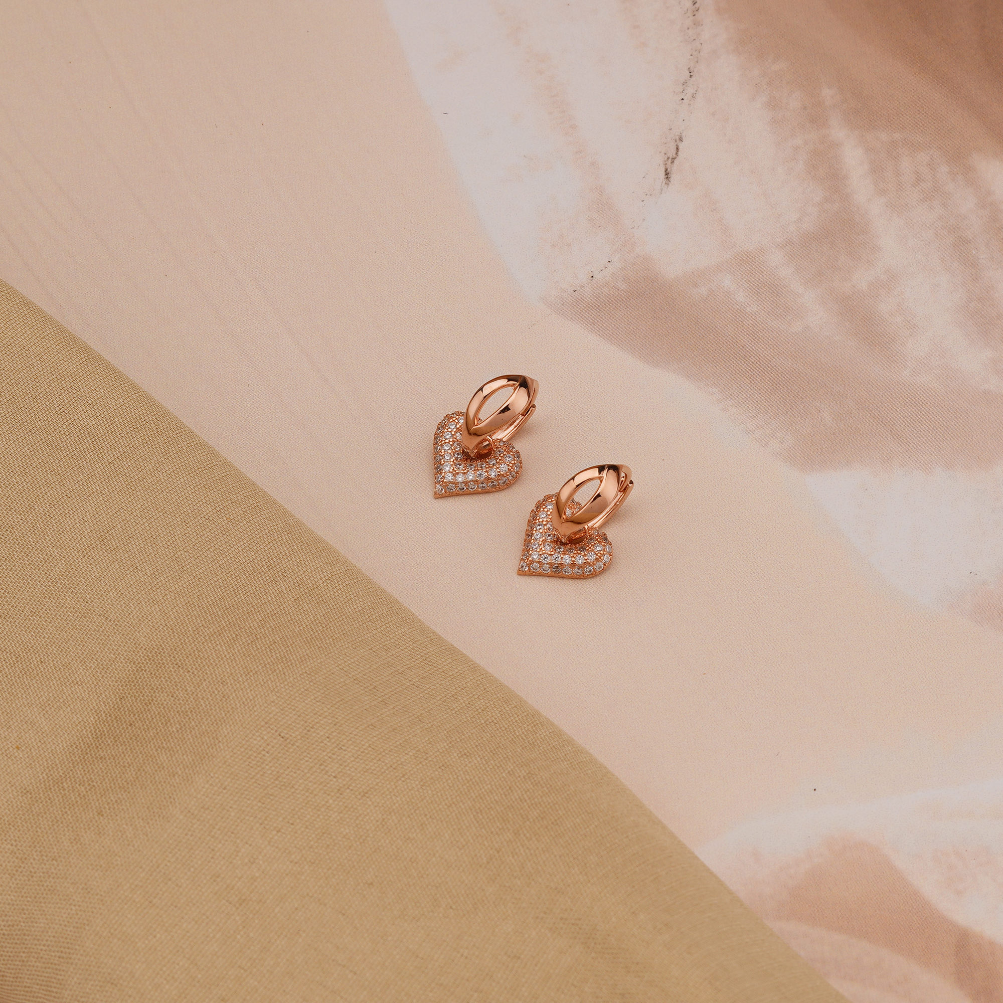 925 Sterling Silver Pave Heart Charm Huggie Earrings Rose Gold Plated Jewellery