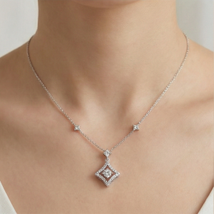 925 Sterling Silver Geometric Pendant Necklace Rhodium Plated Jewellery for Women