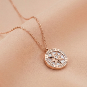 925 Sterling Silver Compass Pendant Necklace Rose Gold Plated Jewellery for Women