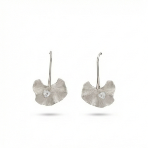925 Sterling Silver Ginkgo Leaf Drop Earrings Textured Platinum Finish Jewellery