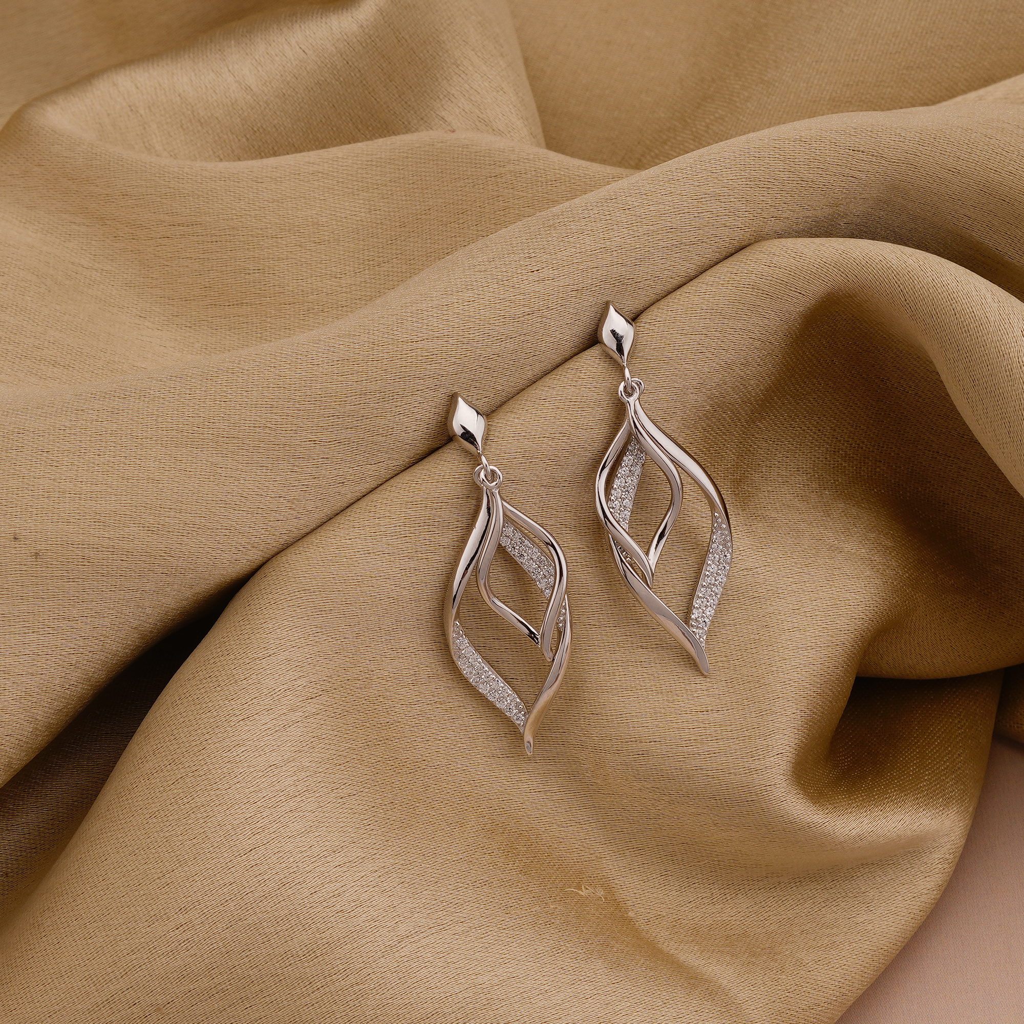 925 Sterling Silver Twisted Leaf Drop Earrings Rhodium Finish Jewellery for Women