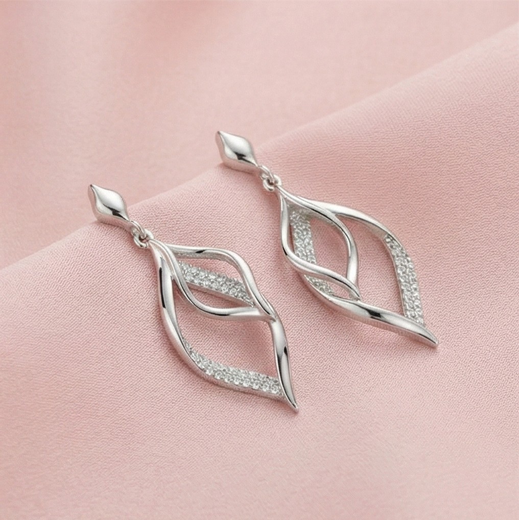 925 Sterling Silver Twisted Leaf Drop Earrings Rhodium Finish Jewellery for Women