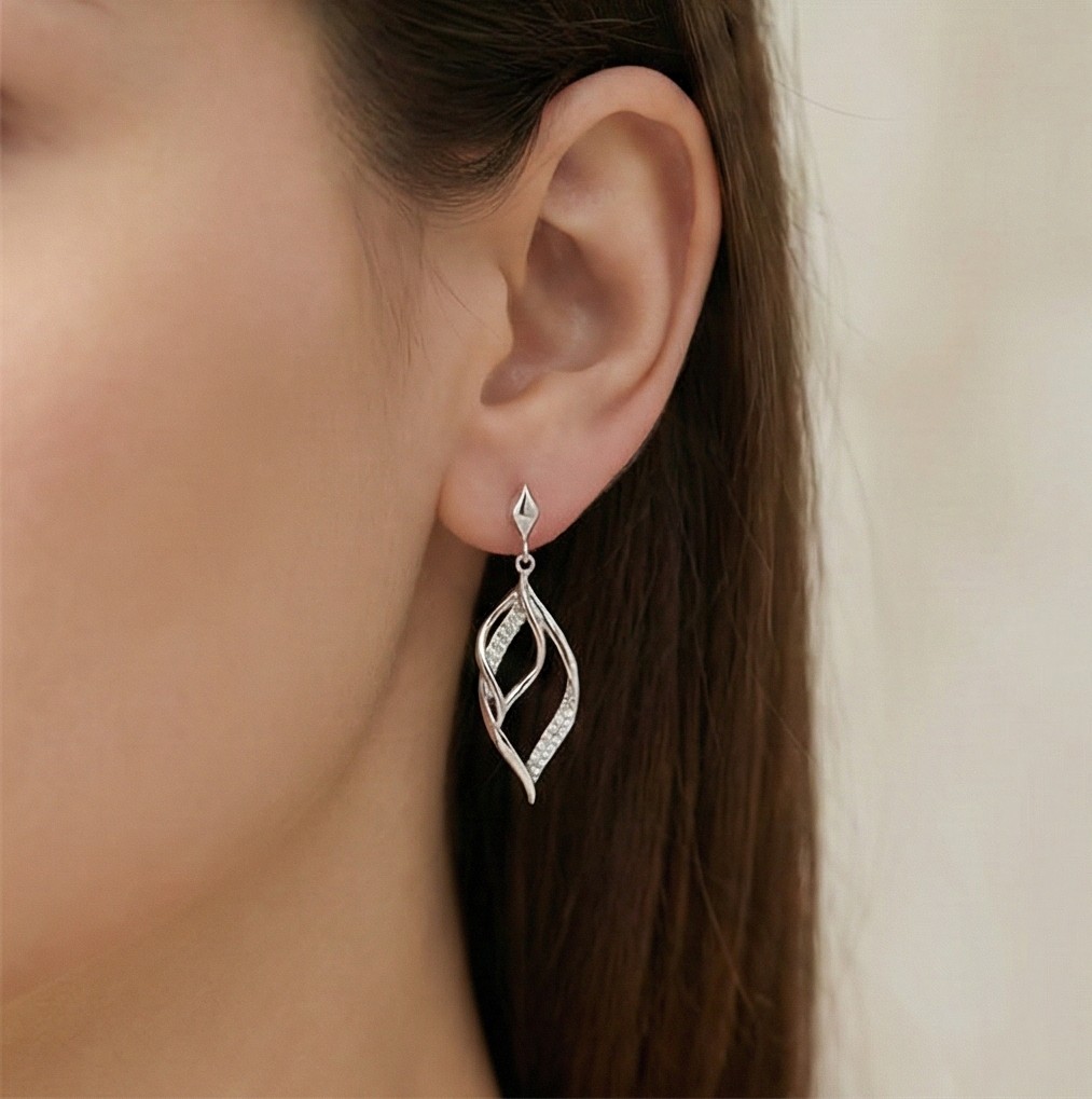 925 Sterling Silver Twisted Leaf Drop Earrings Rhodium Finish Jewellery for Women