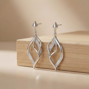 925 Sterling Silver Twisted Leaf Drop Earrings Rhodium Finish Jewellery for Women