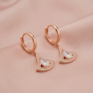 925 Sterling Silver Art Deco Fan Drop Earrings Rose Gold Plated Statement Jewellery