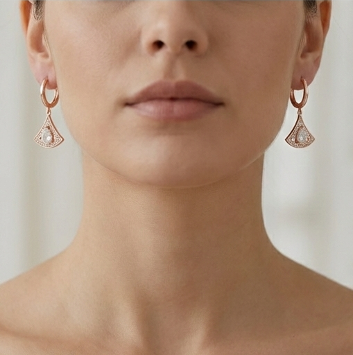 925 Sterling Silver Art Deco Fan Drop Earrings Rose Gold Plated Statement Jewellery