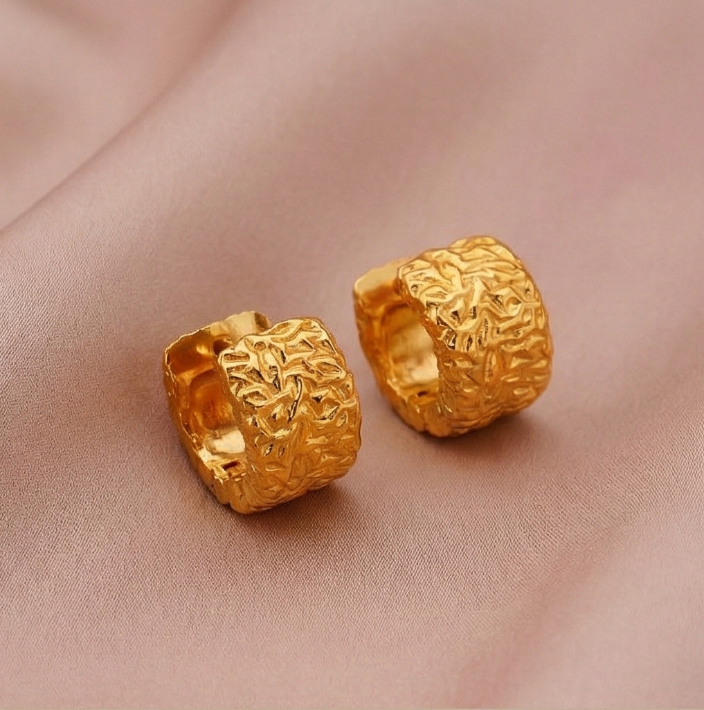 925 Sterling Silver Textured Huggie Hoop Earrings Gold Plated Contemporary Jewellery