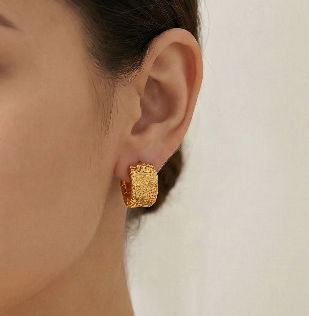 925 Sterling Silver Textured Huggie Hoop Earrings Gold Plated Contemporary Jewellery