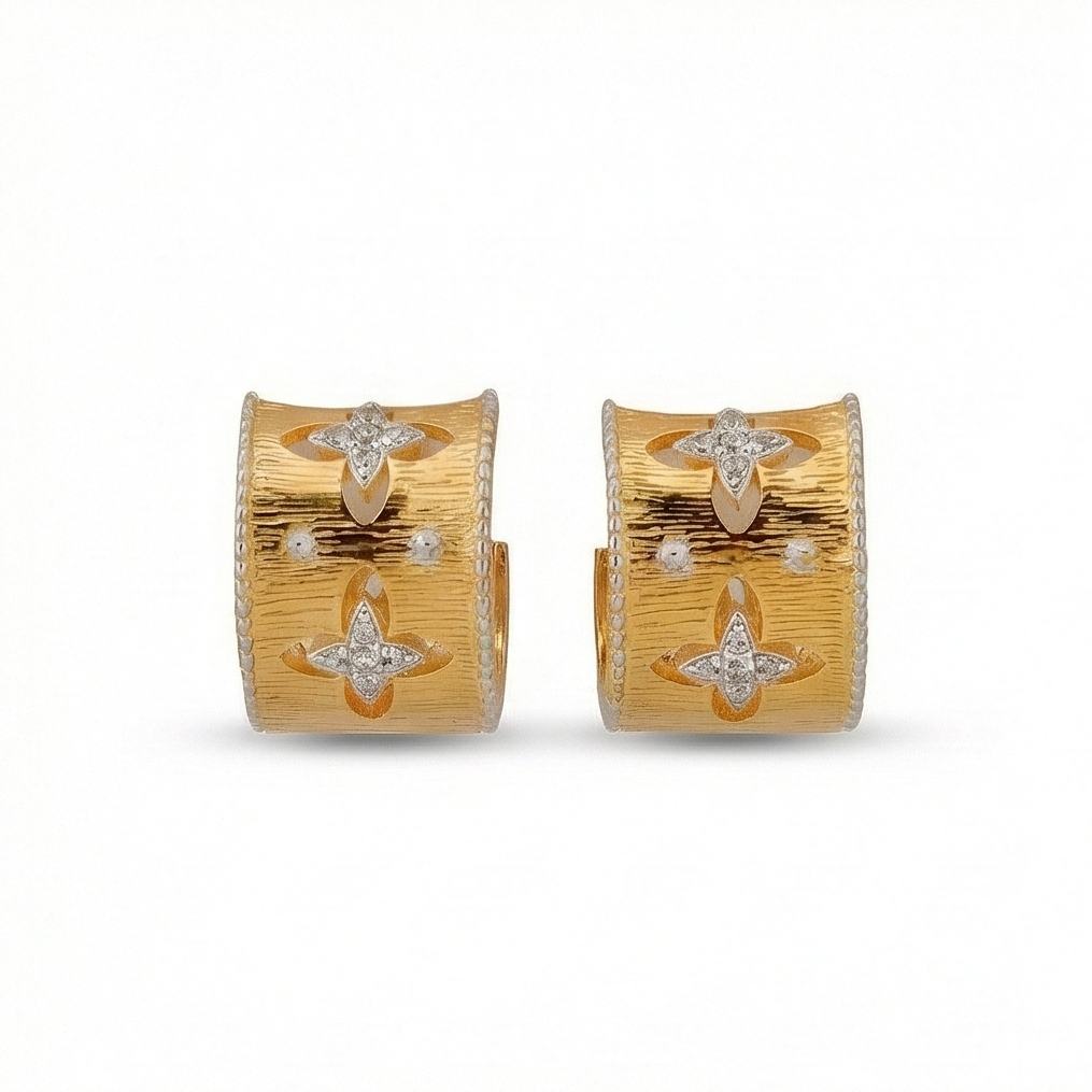925 Sterling Silver Wide Band Floral Cutout Hoop Earrings Gold Plated Jewellery