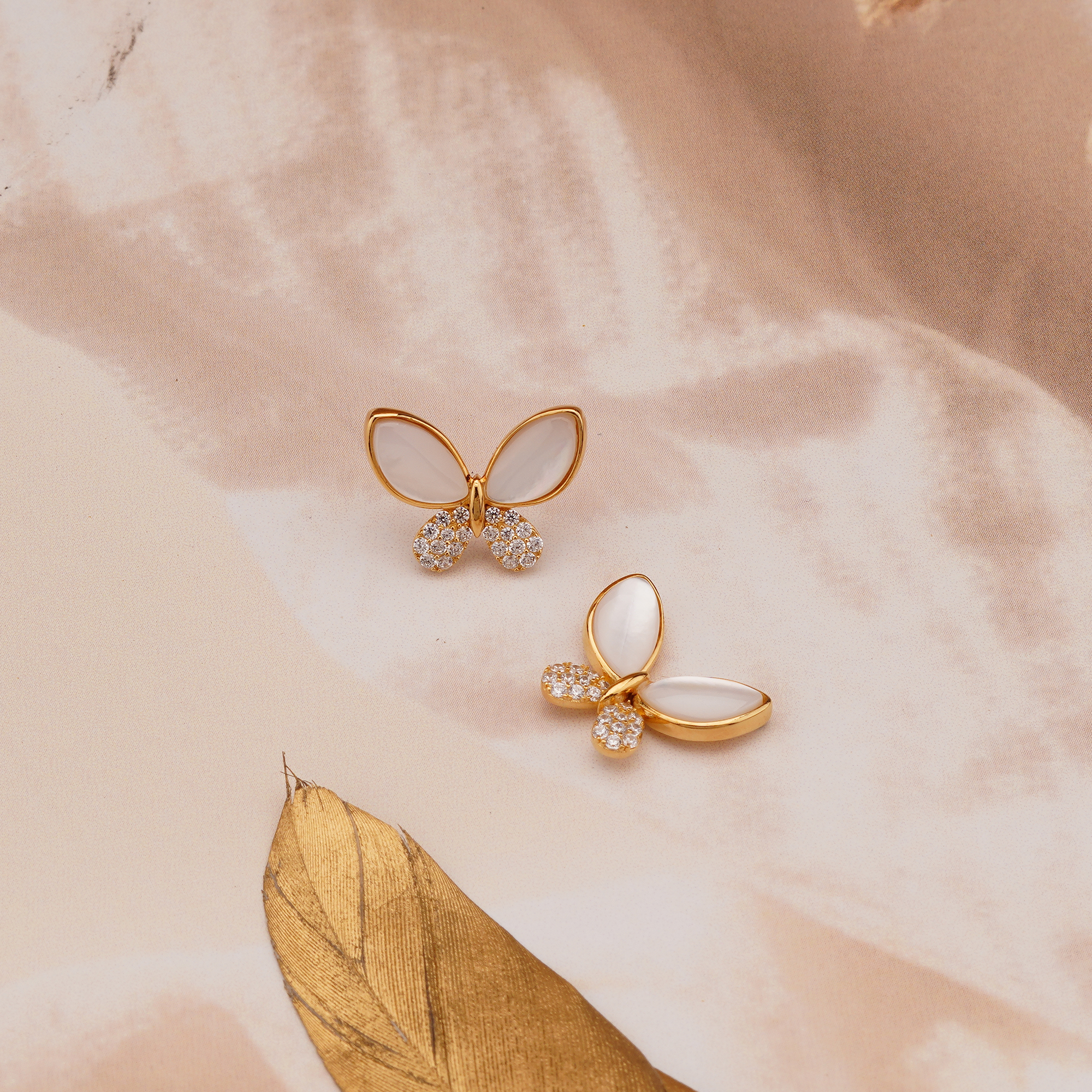 925 Sterling Silver Butterfly Stud Earrings Gold Plated Nature Inspired Jewellery