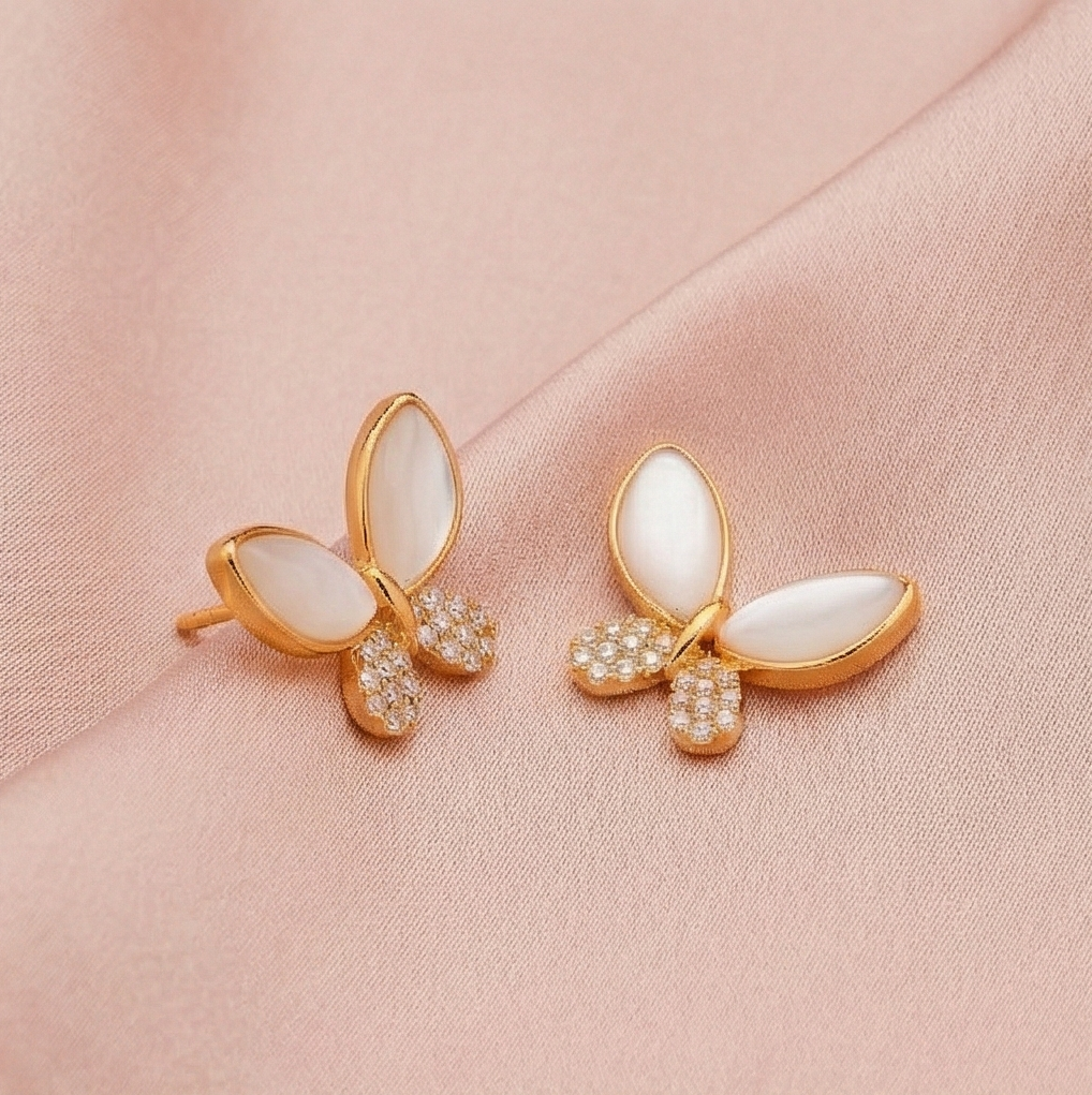 925 Sterling Silver Butterfly Stud Earrings Gold Plated Nature Inspired Jewellery
