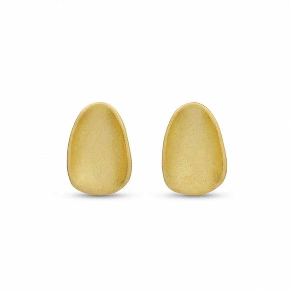 925 Sterling Silver Organic Pebble Stud Earrings Gold Plated Matte Finish Jewellery