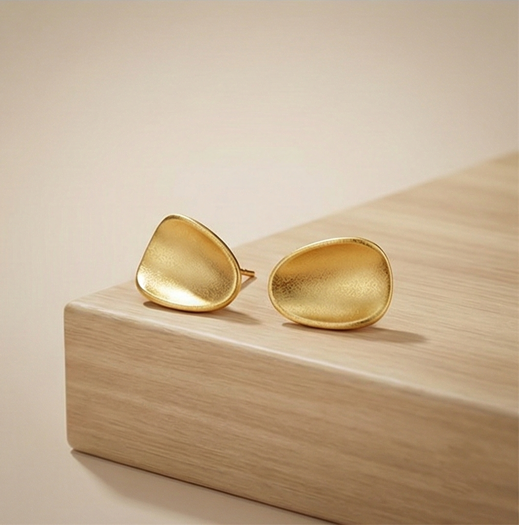 925 Sterling Silver Organic Pebble Stud Earrings Gold Plated Matte Finish Jewellery