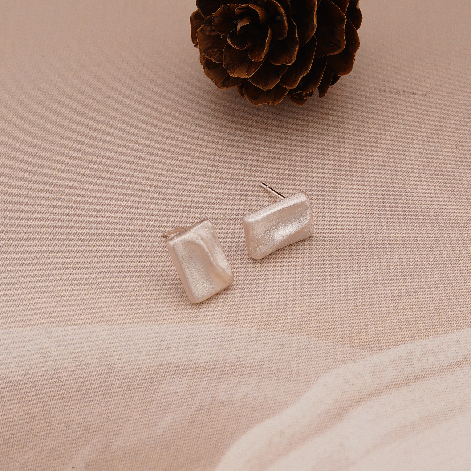 925 Sterling Silver Textured Rectangular Stud Earrings Matte Finish Modern Jewellery