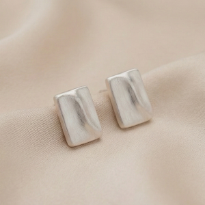 925 Sterling Silver Textured Rectangular Stud Earrings Matte Finish Modern Jewellery