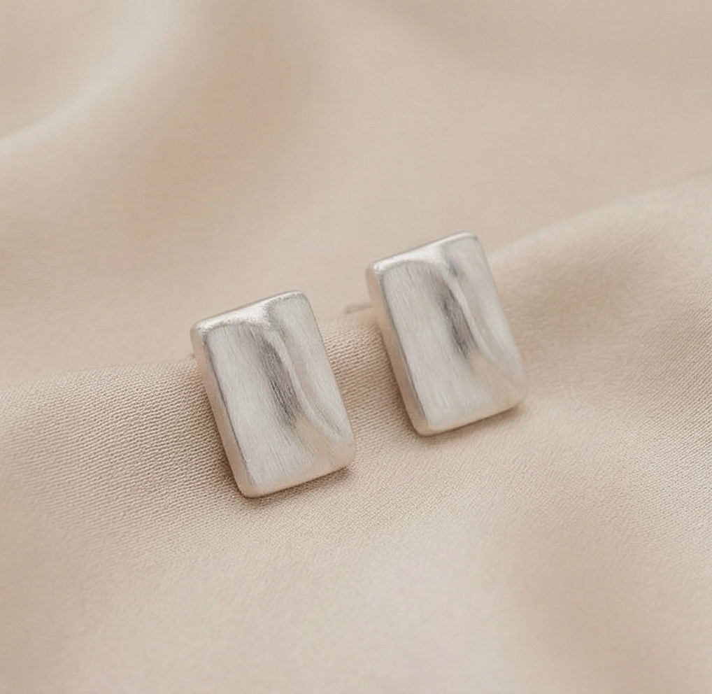 925 Sterling Silver Textured Rectangular Stud Earrings Matte Finish Modern Jewellery