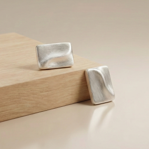 925 Sterling Silver Textured Rectangular Stud Earrings Matte Finish Modern Jewellery