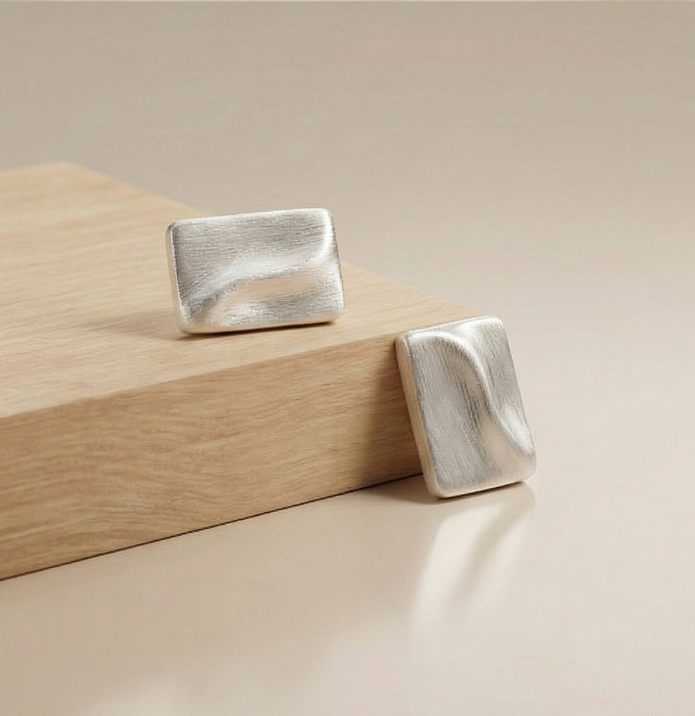 925 Sterling Silver Textured Rectangular Stud Earrings Matte Finish Modern Jewellery