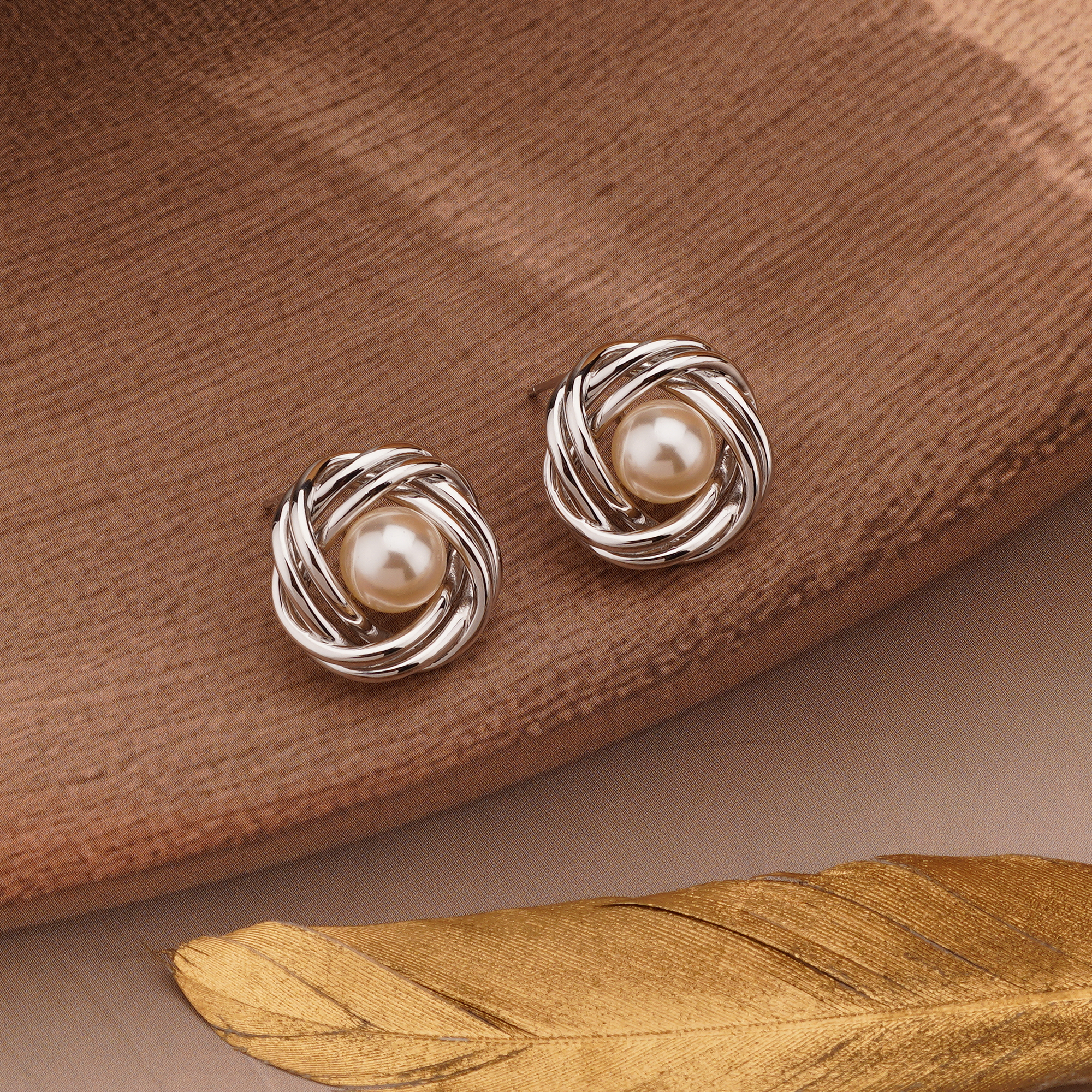 925 Sterling Silver Love Knot Pearl Stud Earrings High Polish Jewellery for Women