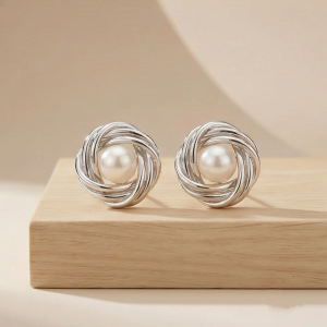 925 Sterling Silver Love Knot Pearl Stud Earrings High Polish Jewellery for Women