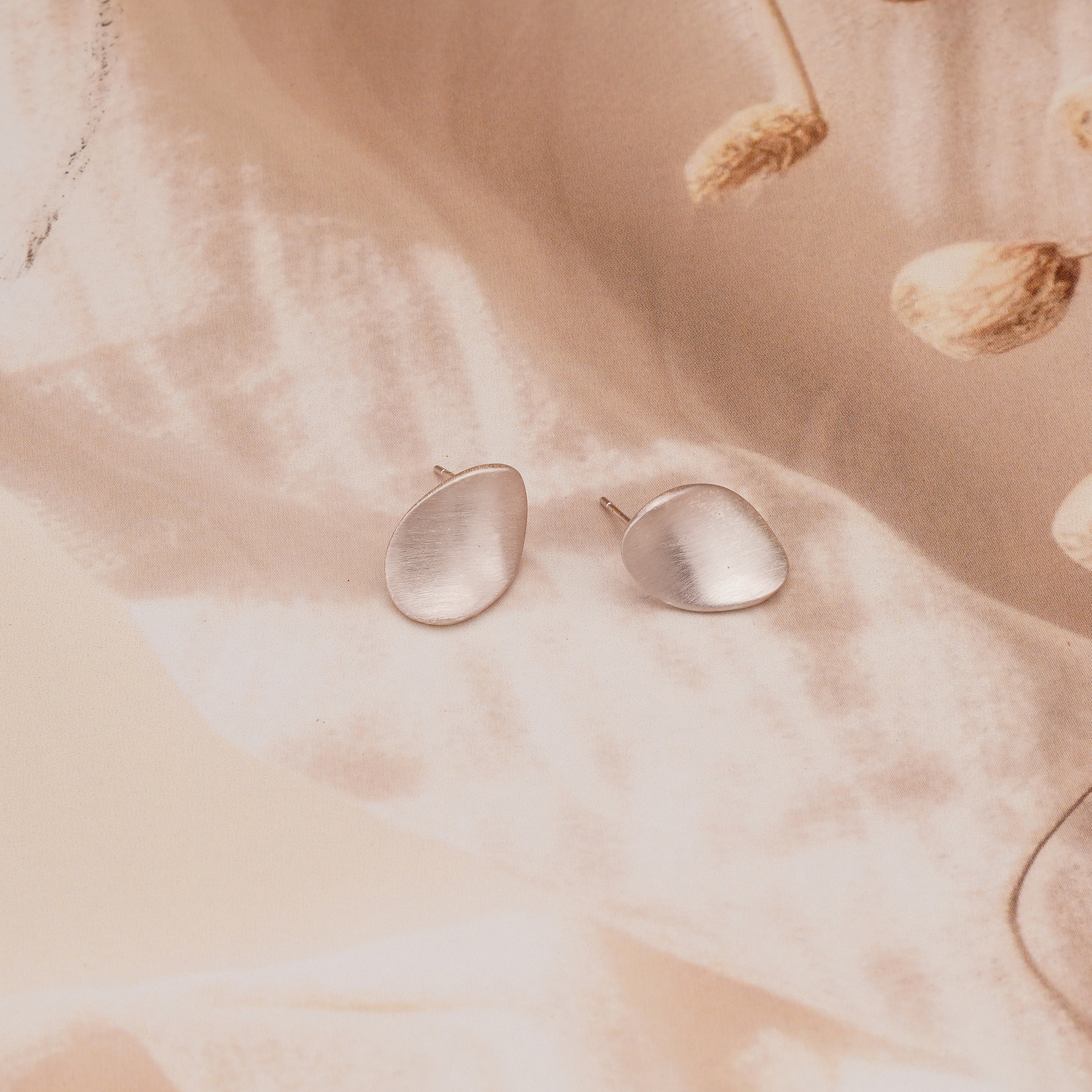 925 Sterling Silver Organic Oval Stud Earrings Matte Finish Minimalist Jewellery
