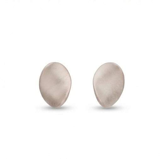 925 Sterling Silver Organic Oval Stud Earrings Matte Finish Minimalist Jewellery