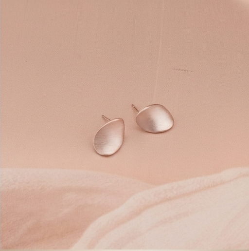 925 Sterling Silver Organic Oval Stud Earrings Matte Finish Minimalist Jewellery