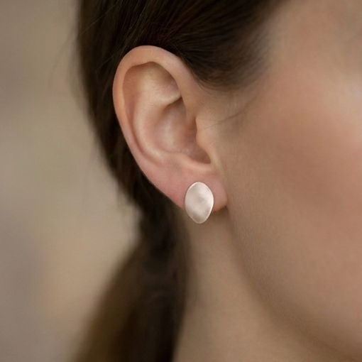 925 Sterling Silver Organic Oval Stud Earrings Matte Finish Minimalist Jewellery