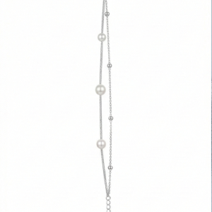 LUXE 925 Sterling Silver Double Layer Pearl and Bead Chain Bracelet Jewellery for Women