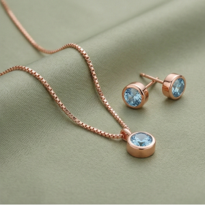 LUXE 925 Sterling Silver Bezel Set Round Pendant Necklace and Earrings Set Rose Gold Finish Everyday Jewellery
