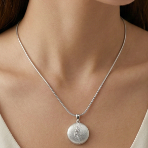 LUXE 925 Sterling Silver Round Textured Disc Pendant Necklace High Polish Finish Statement Jewellery